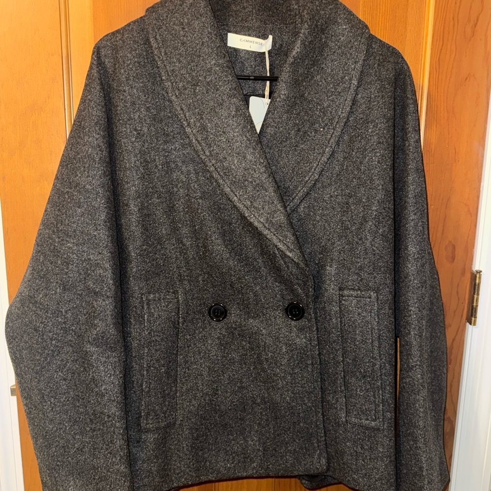Commense Charcoal Double-Breasted Pea Coat